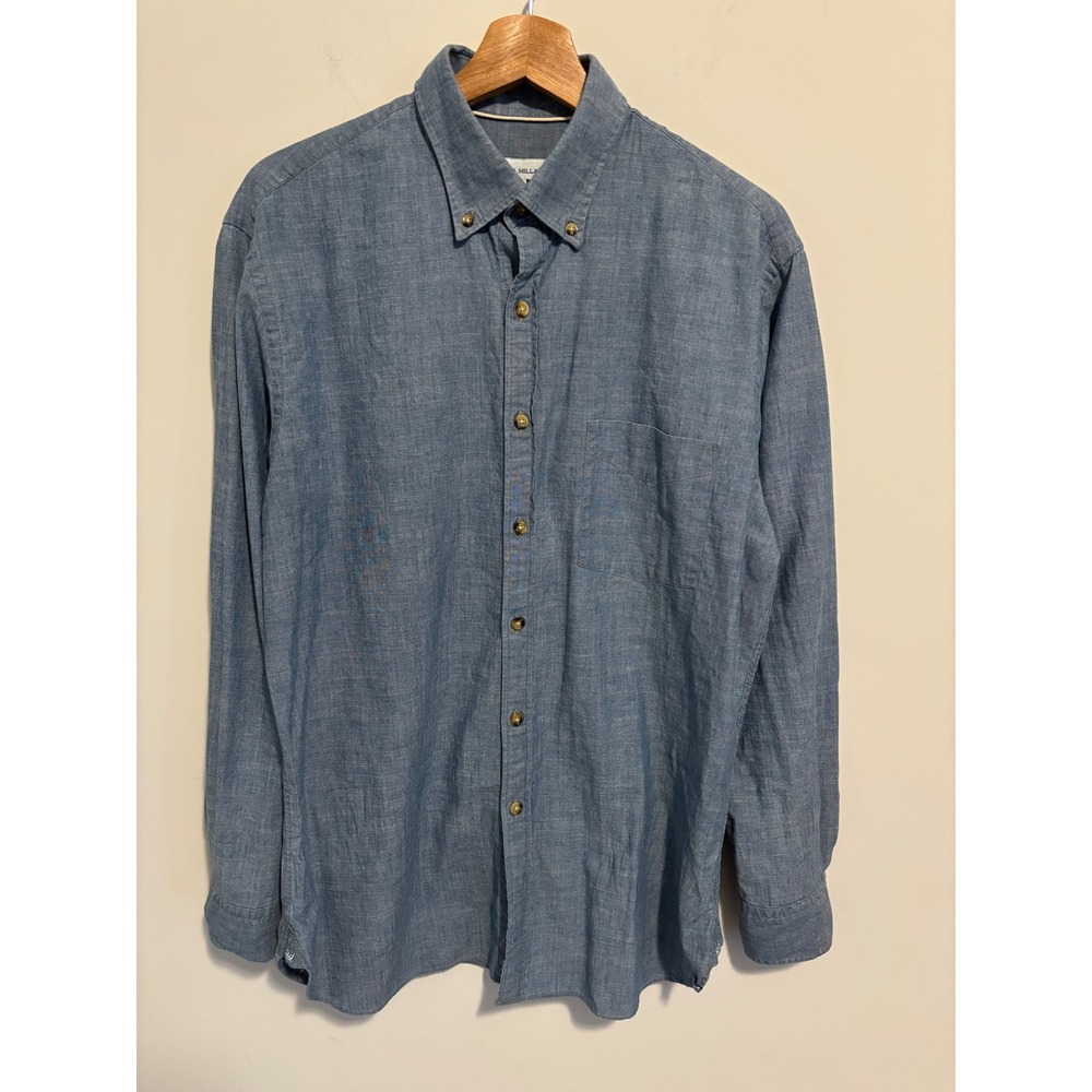 Peter Millar Mens Blue Chambray Button Down Shirt Size M Long Sleeve Crown Logo